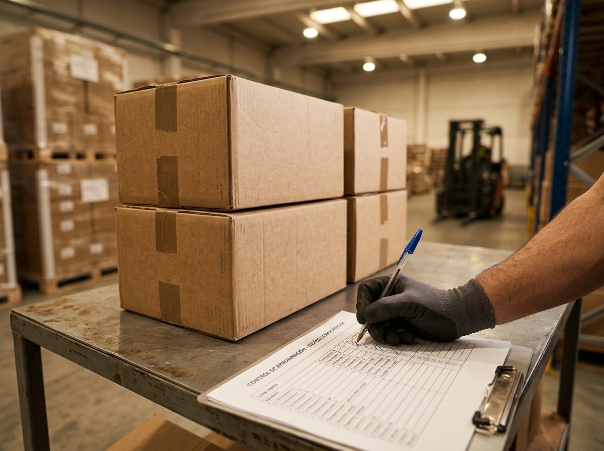 Cartons being checked against a receiving manifest